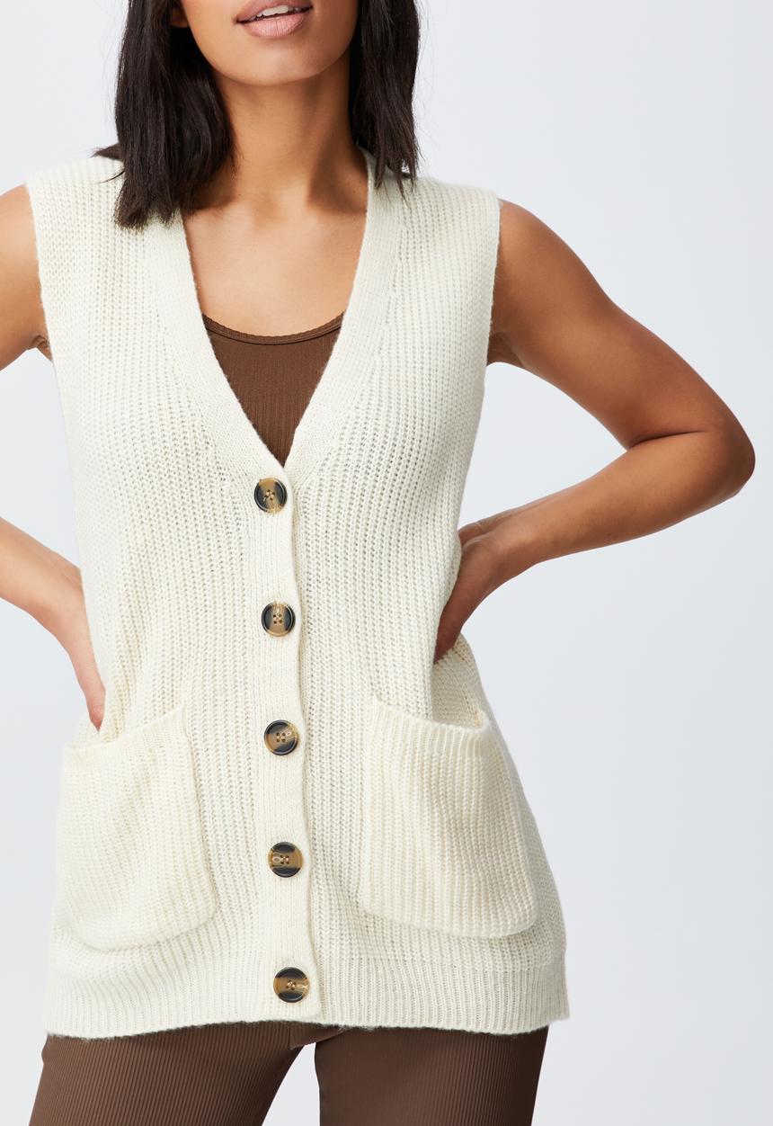 Cotton On - Cotton blend cottage rib pocket vest - pastry