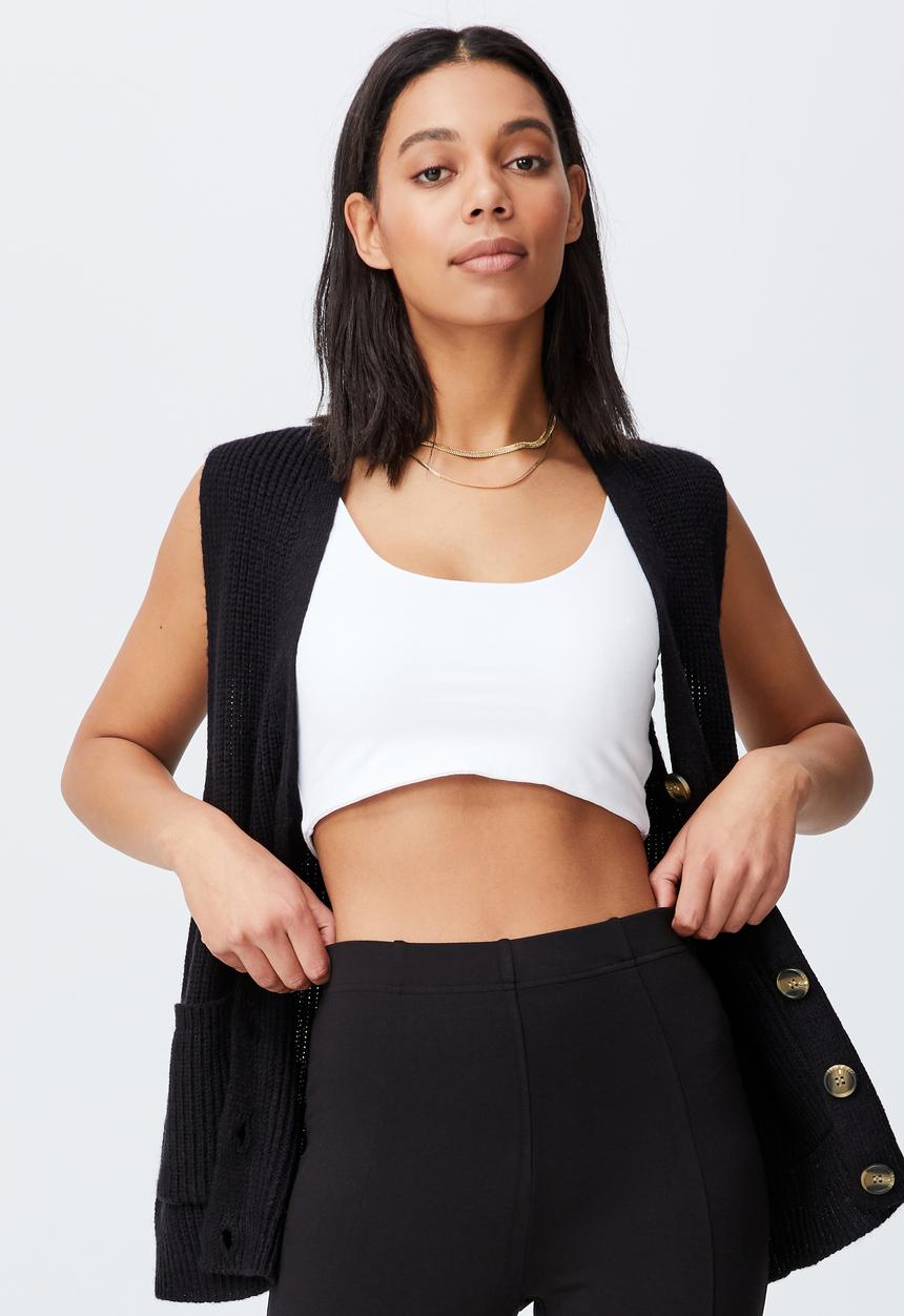 Cotton On - Cotton blend cottage rib pocket vest - black