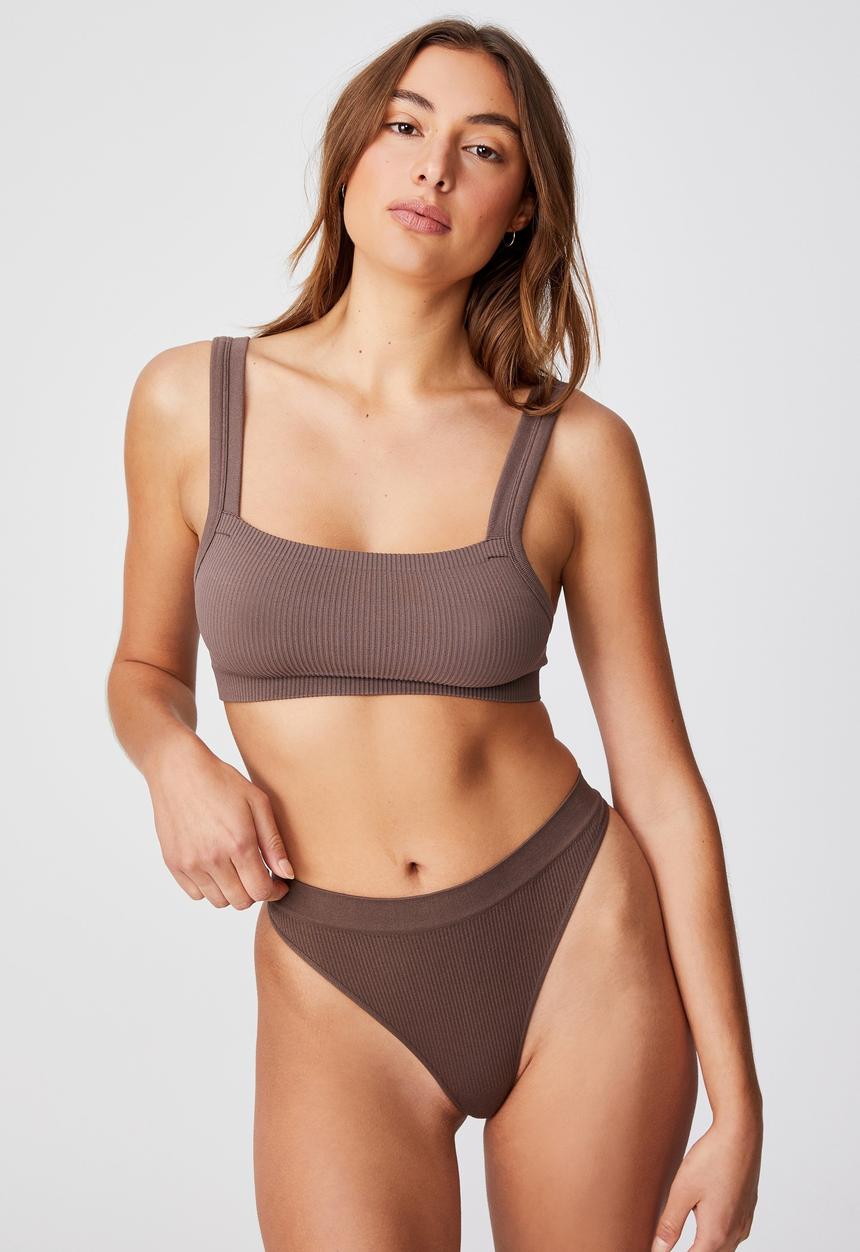 Cotton On - Seamfree high cut g string brief - deep taupe