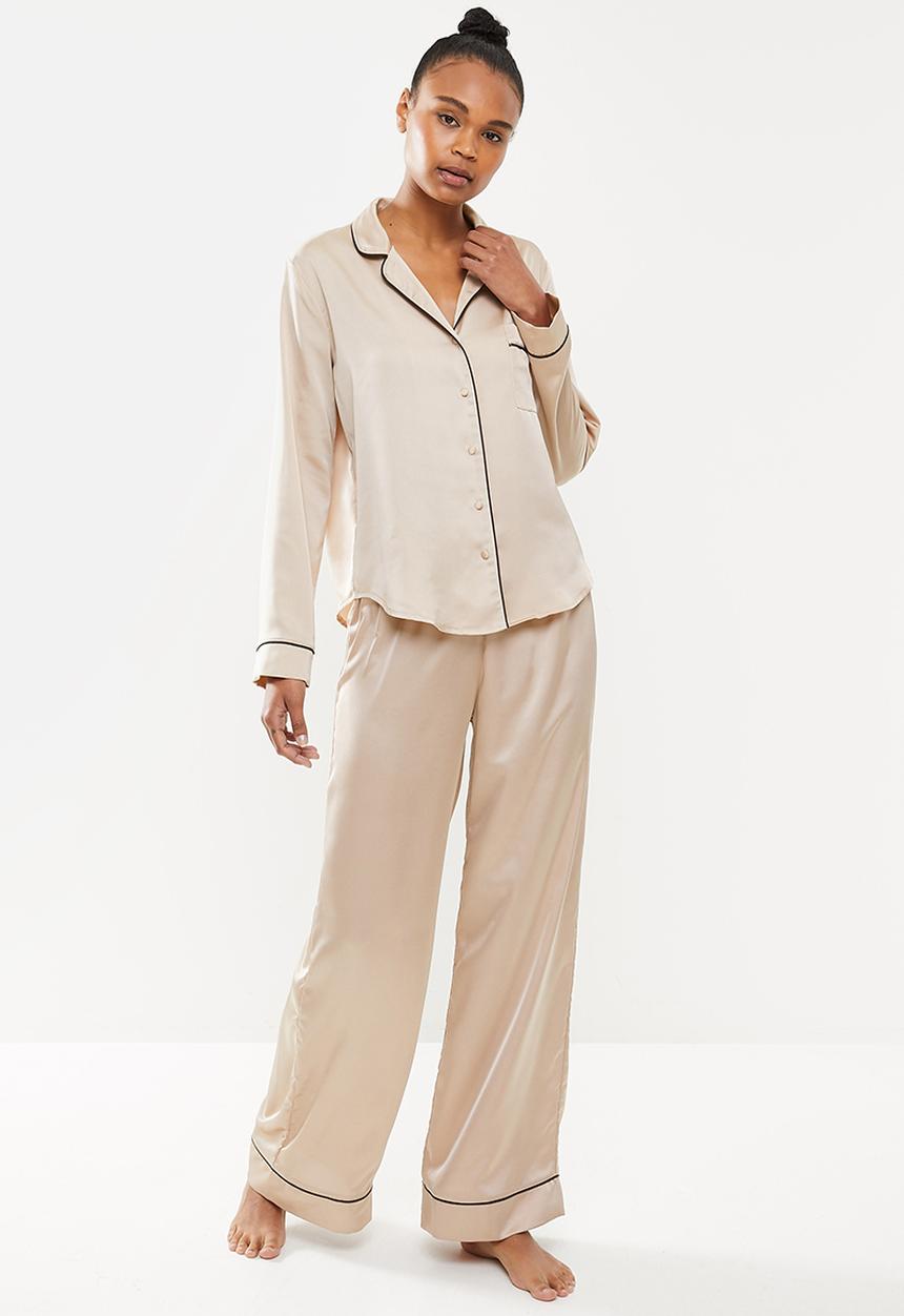 Missguided - Mink long sleeve trouser pj set - light brown