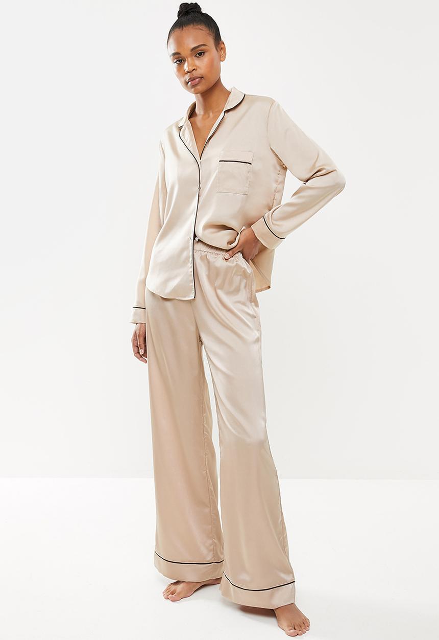 Missguided - Mink long sleeve trouser pj set - light brown