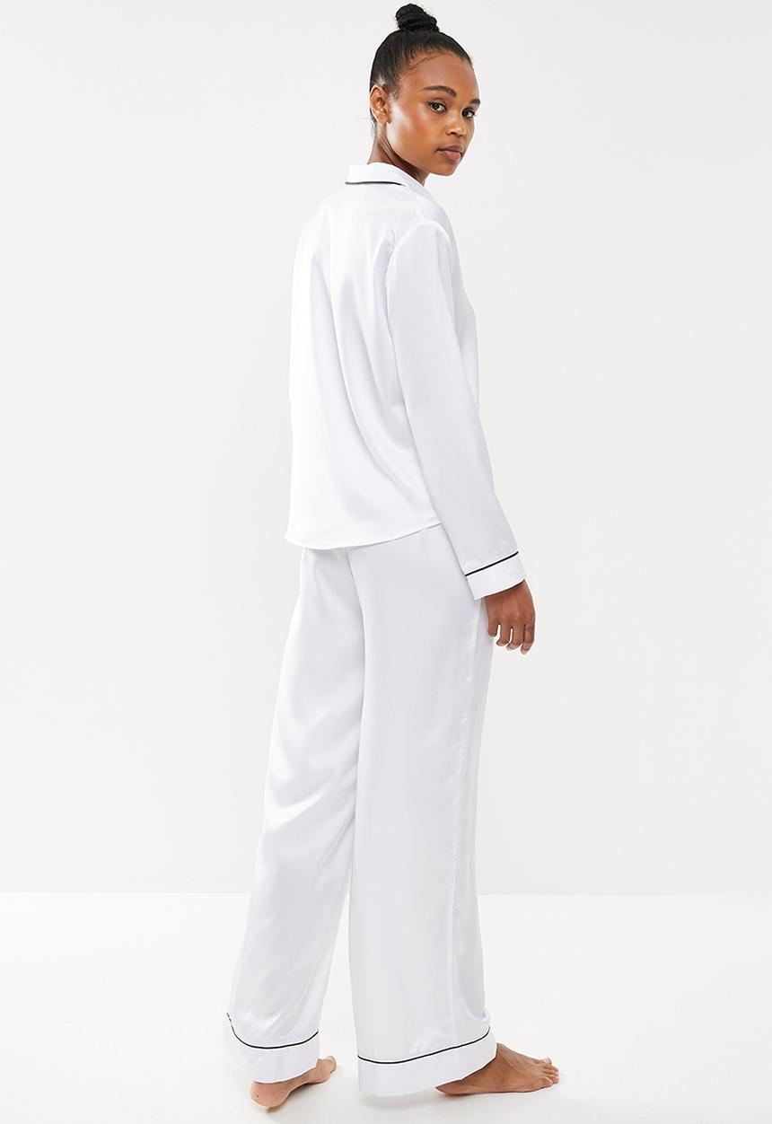 Missguided - Satin pipped trim pj set - white