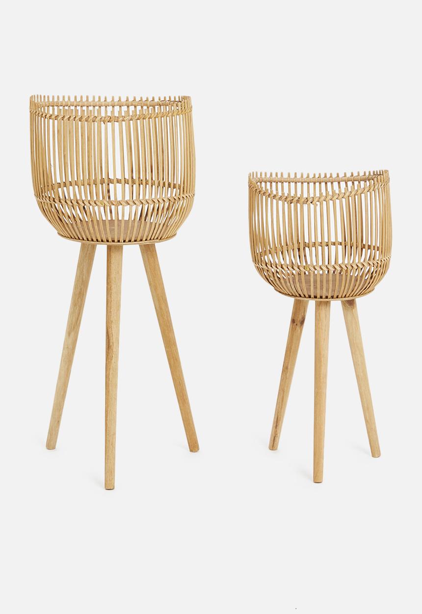 Sixth Floor - Hien bamboo & wood planter set - neutral 