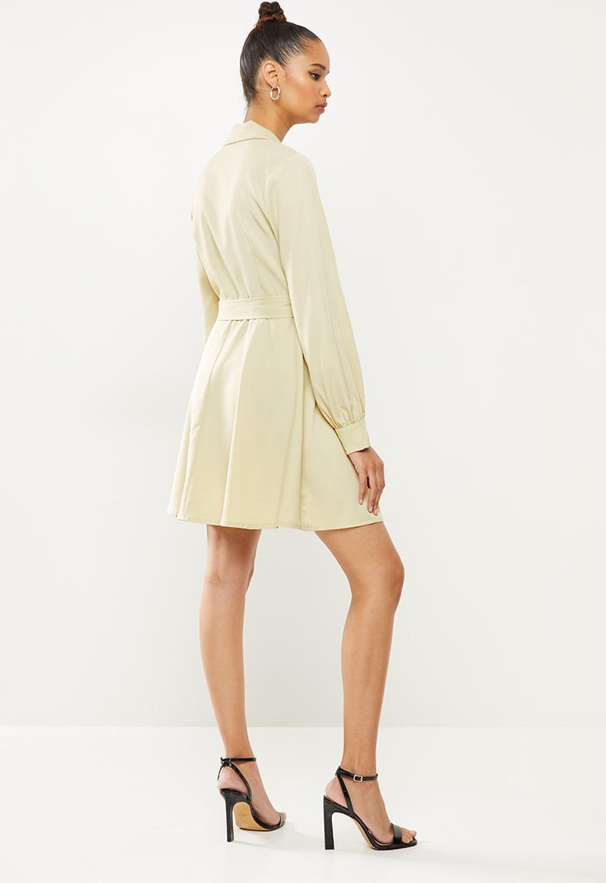 Missguided - Tie belt collar skater dress - stone