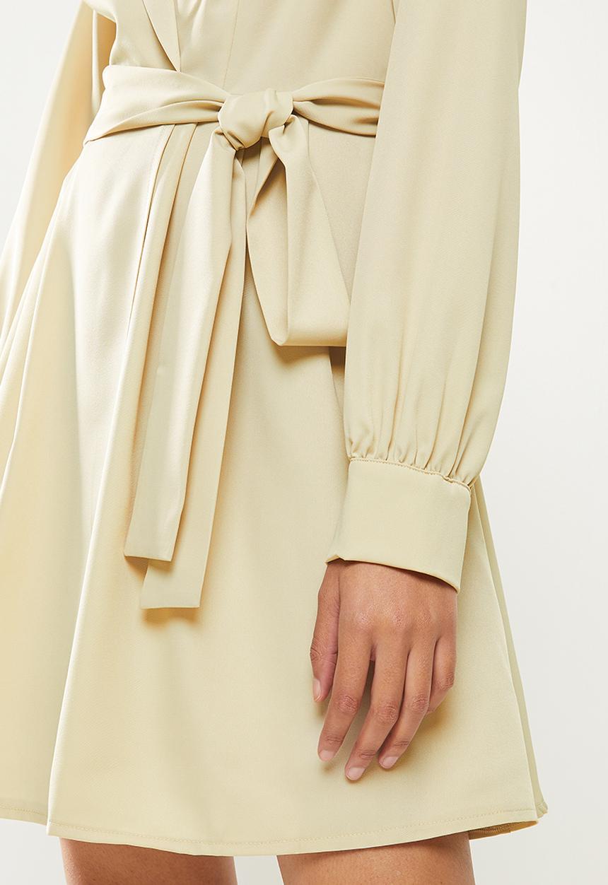 Missguided - Tie belt collar skater dress - stone