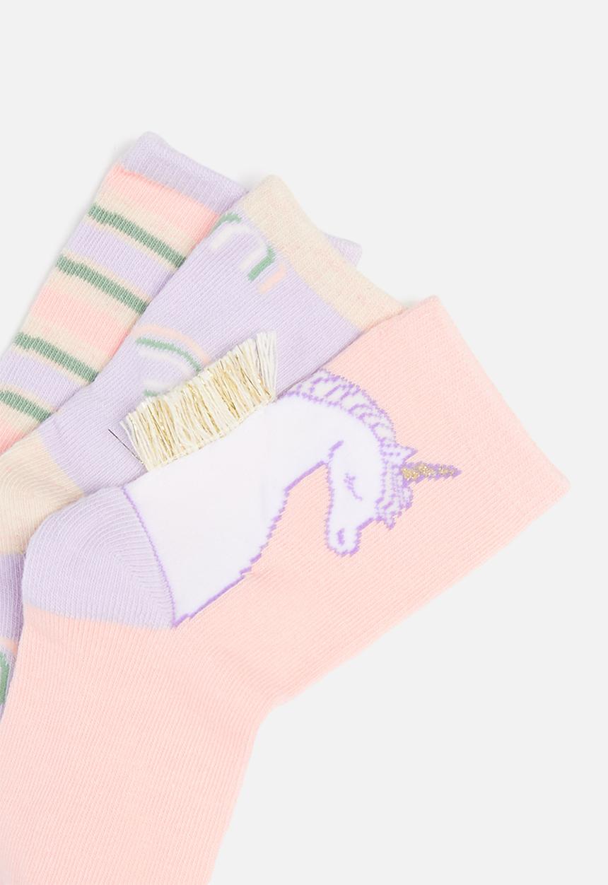 Cotton On - Kids 3 pack crew socks - pink & purple 