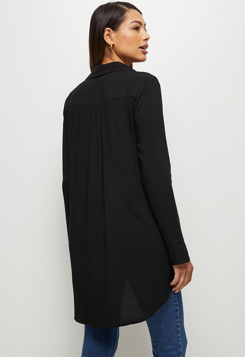 edit - Longline viscose shirt - black