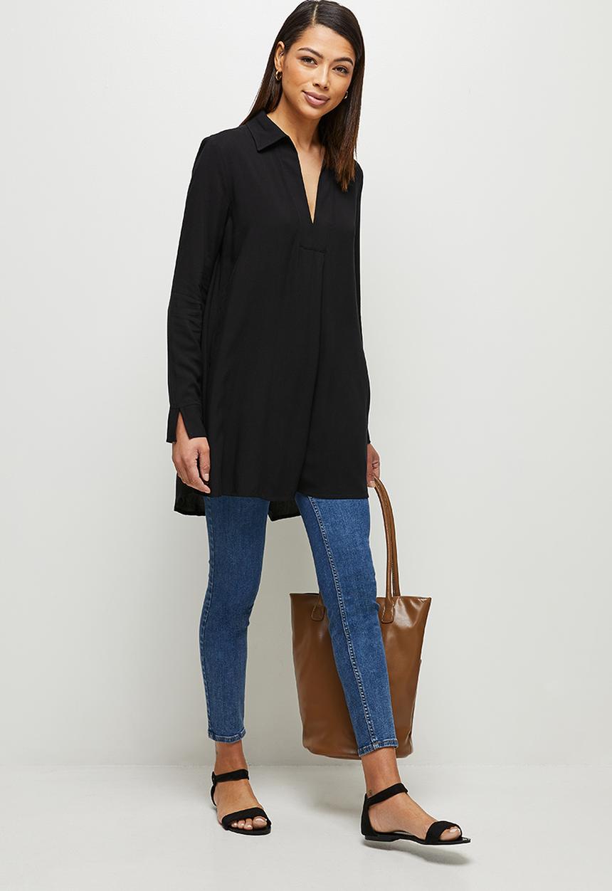 edit - Longline viscose shirt - black