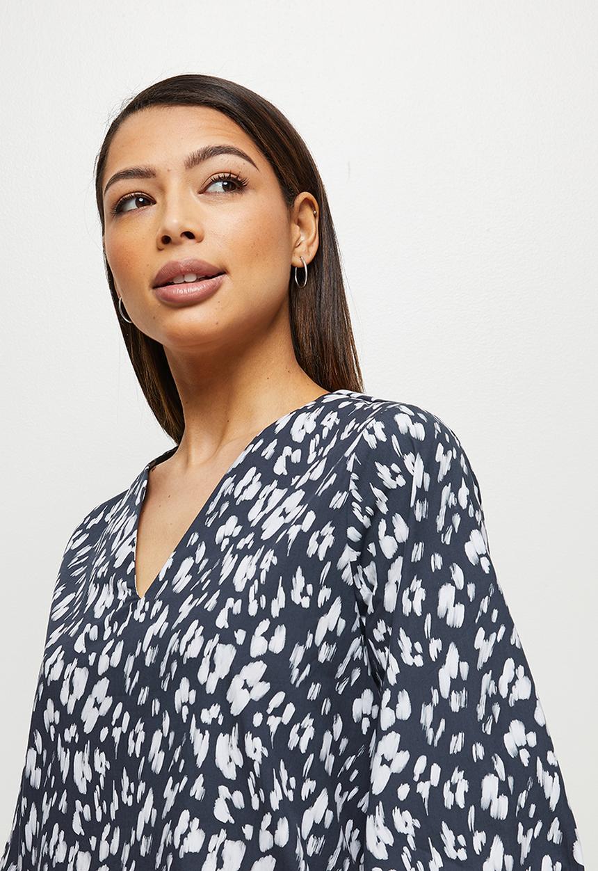 edit - Poplin notch neck tunic - navy blue