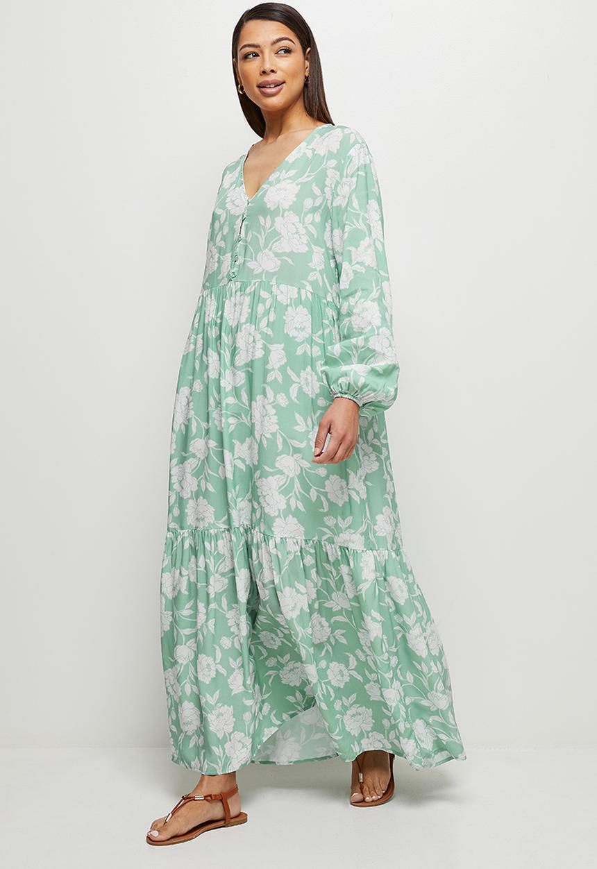 edit - Button detail tiered maxi - aqua