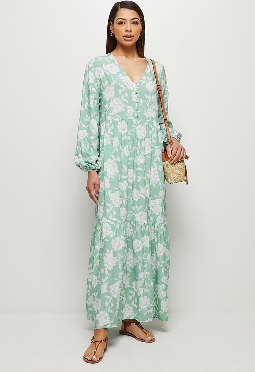 edit - Button detail tiered maxi - aqua