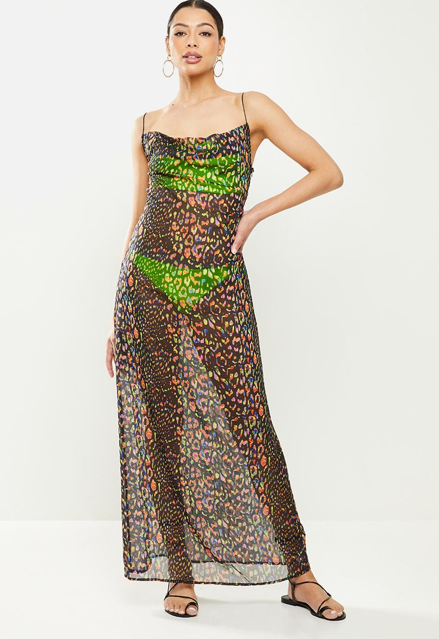 Missguided - Multi leopard print cowl neck dress - black