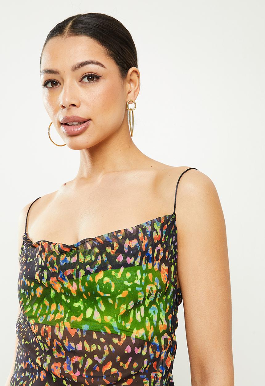 Missguided - Multi leopard print cowl neck dress - black