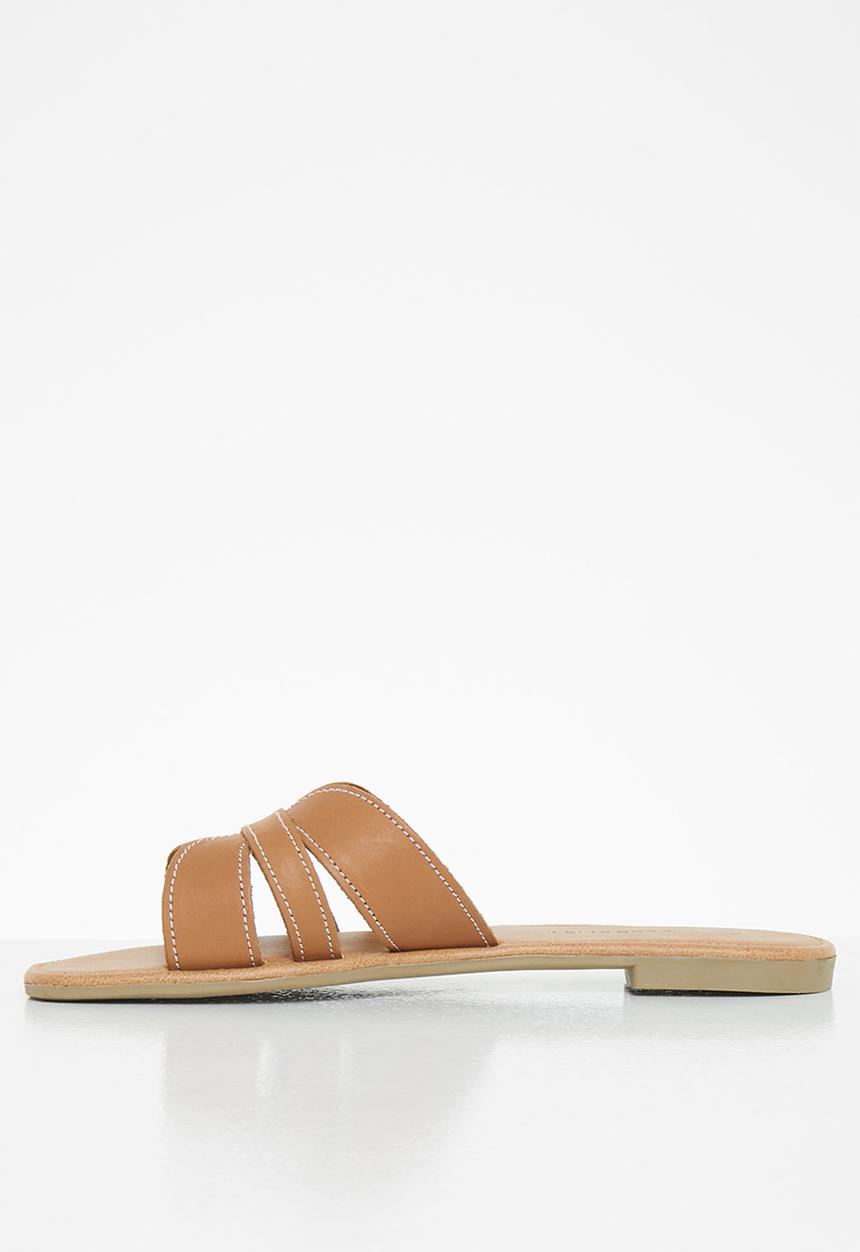 Superbalist - Ruhed leather slide - tan
