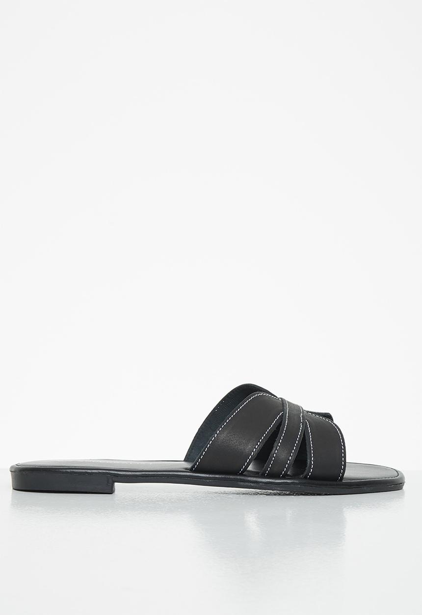 Superbalist - Ruhed leather slide - black