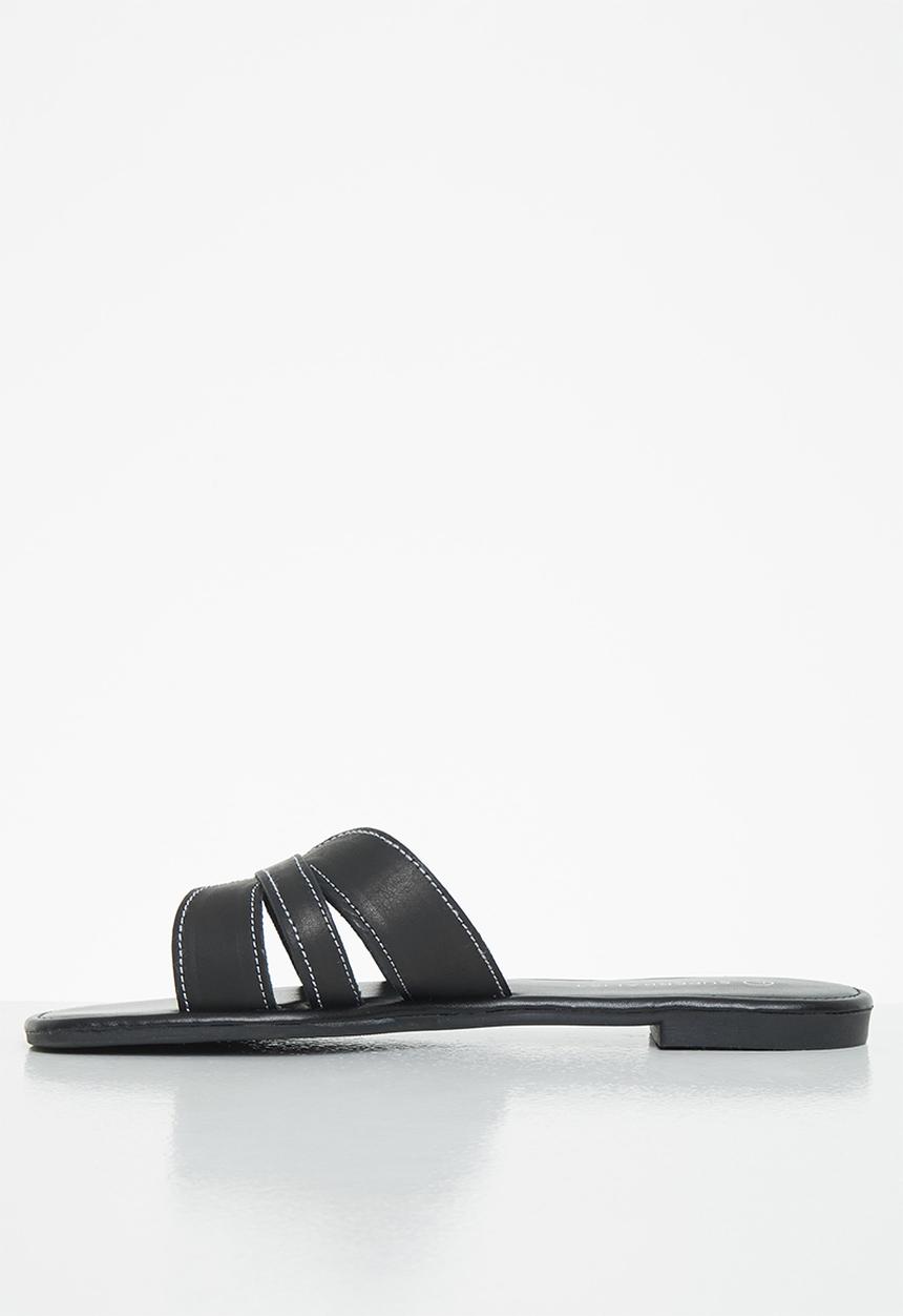 Superbalist - Ruhed leather slide - black