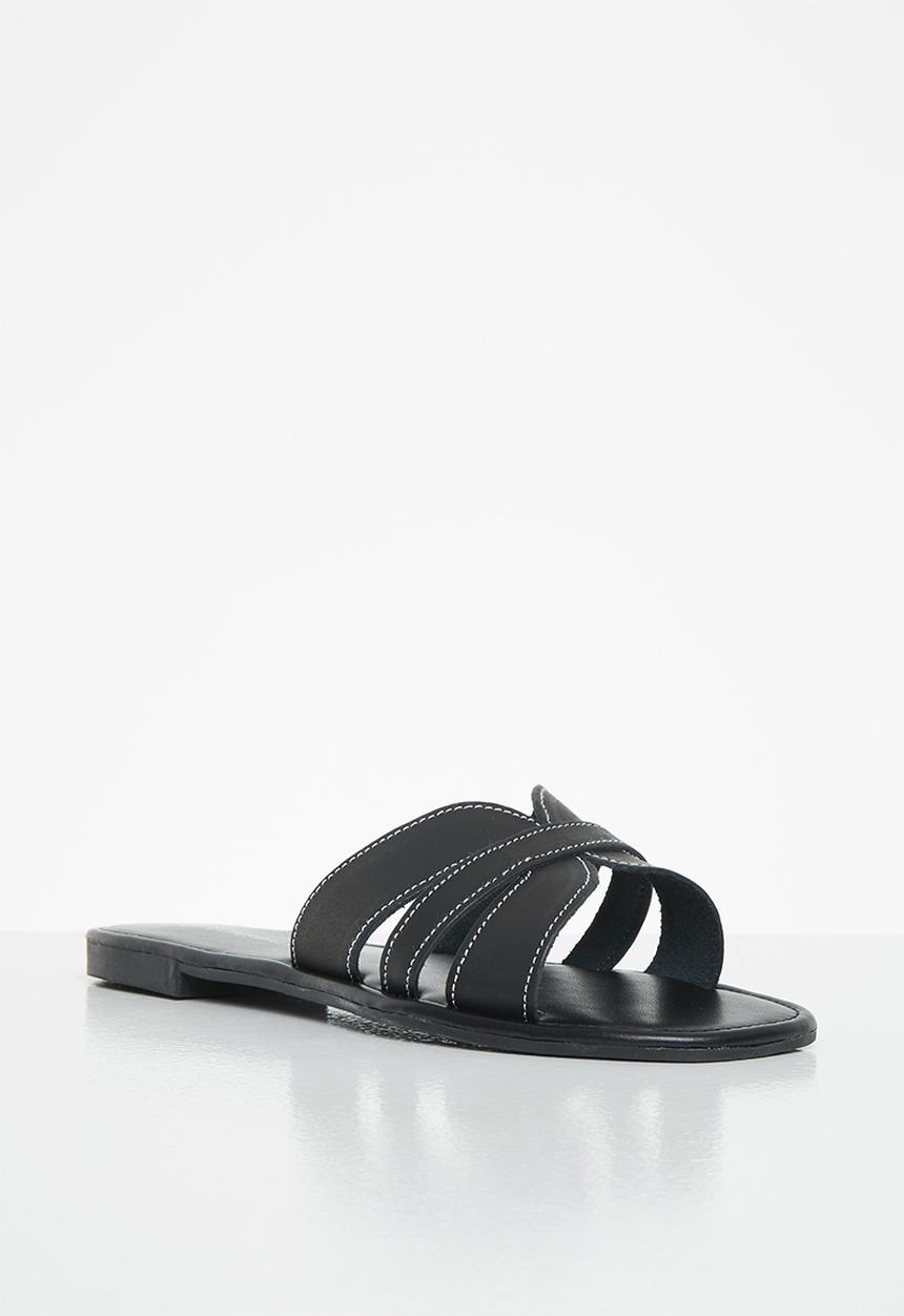 Superbalist - Ruhed leather slide - black