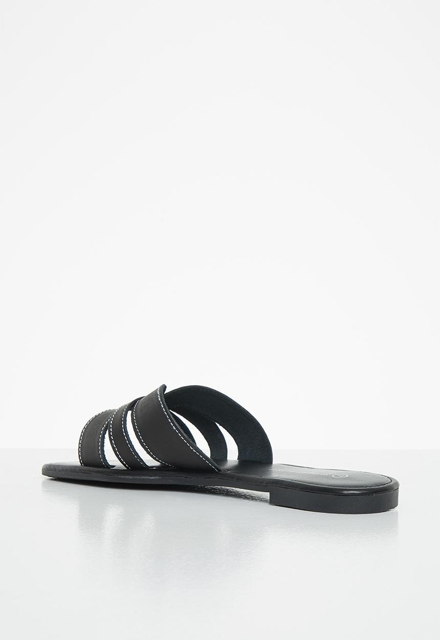 Superbalist - Ruhed leather slide - black