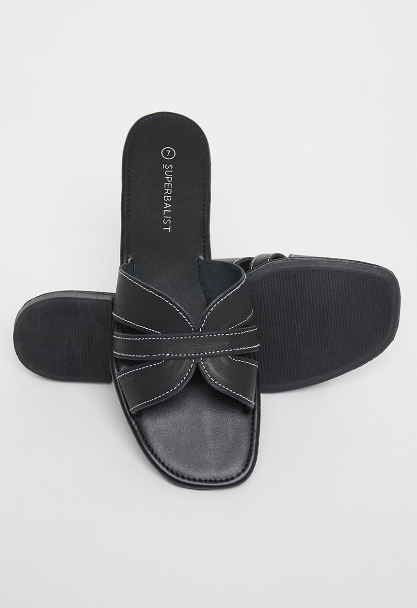 Superbalist - Ruhed leather slide - black