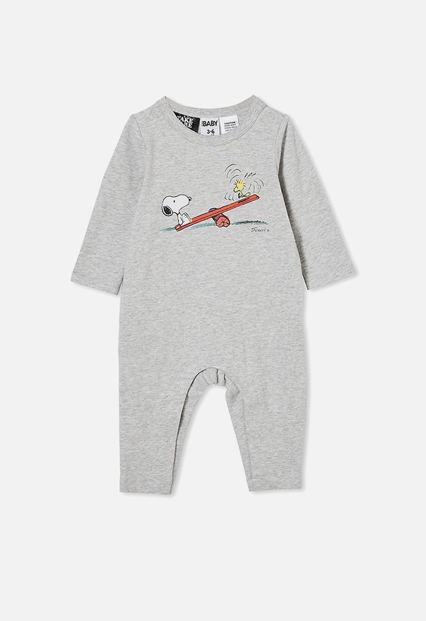 Cotton On - The long sleeve snap romper lcn - grey