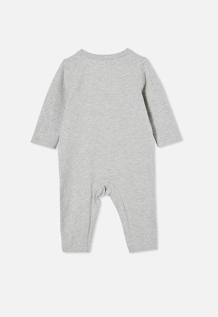 Cotton On - The long sleeve snap romper lcn - grey
