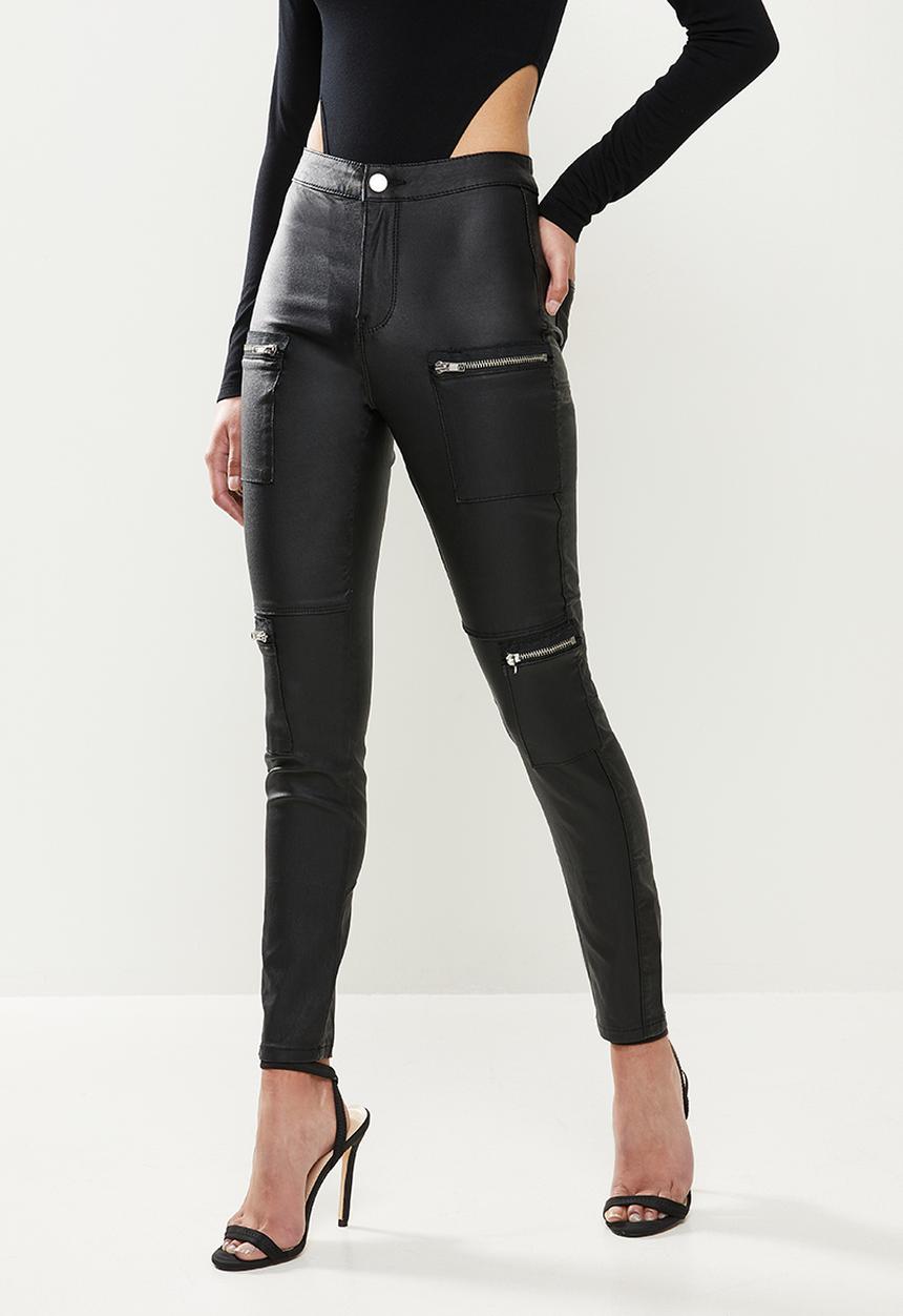 Missguided - Petite vice highwaisted zip jean black - black