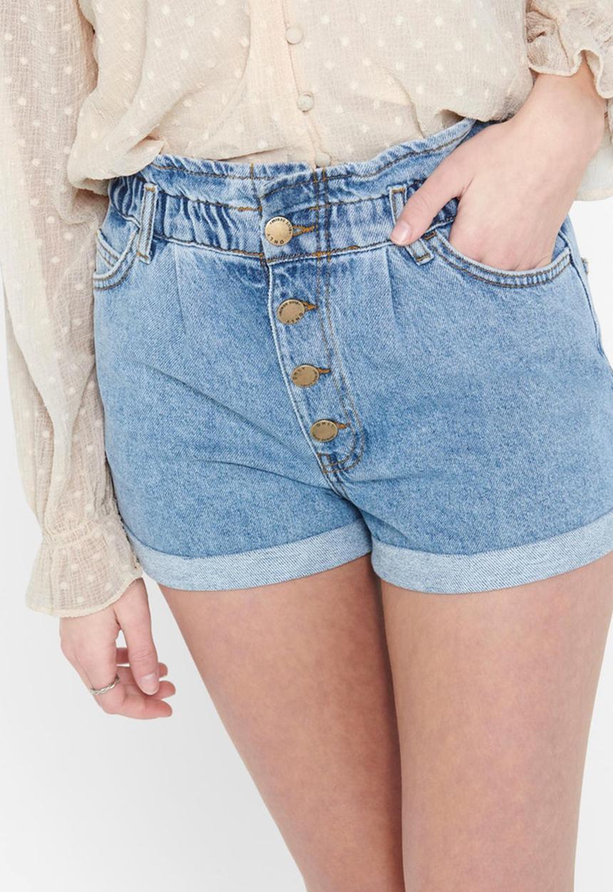 ONLY - Cuba life paperbag denim shorts - blue