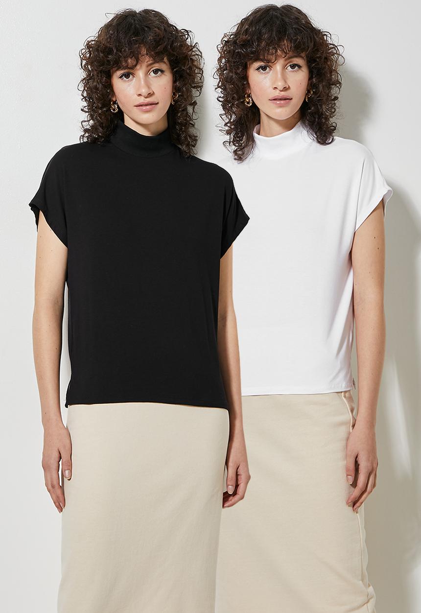 Superbalist - 2 Pack hi neck grown on sleeve tee - black & white