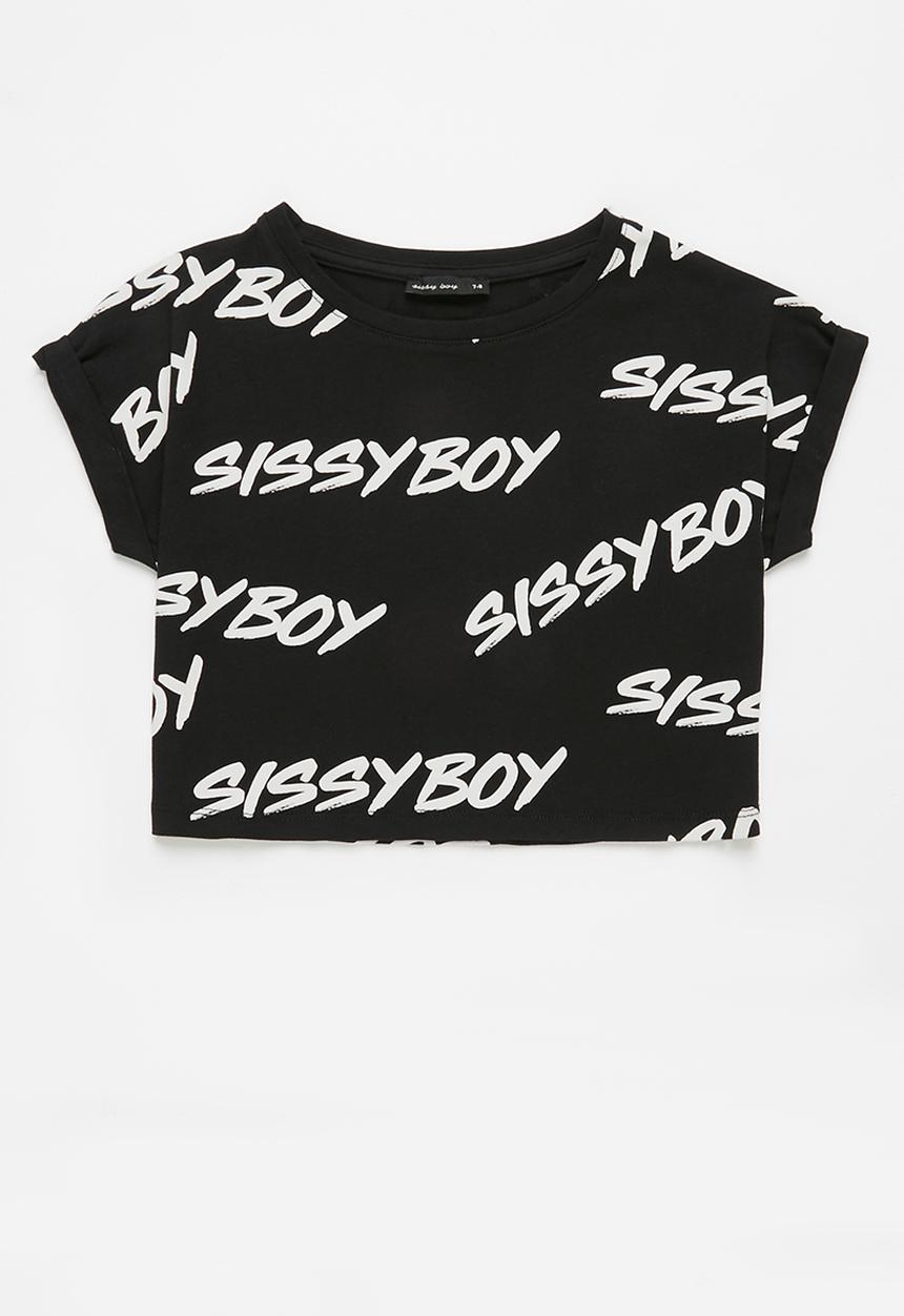 SISSY BOY - Sherbet stories boxy crop top - black