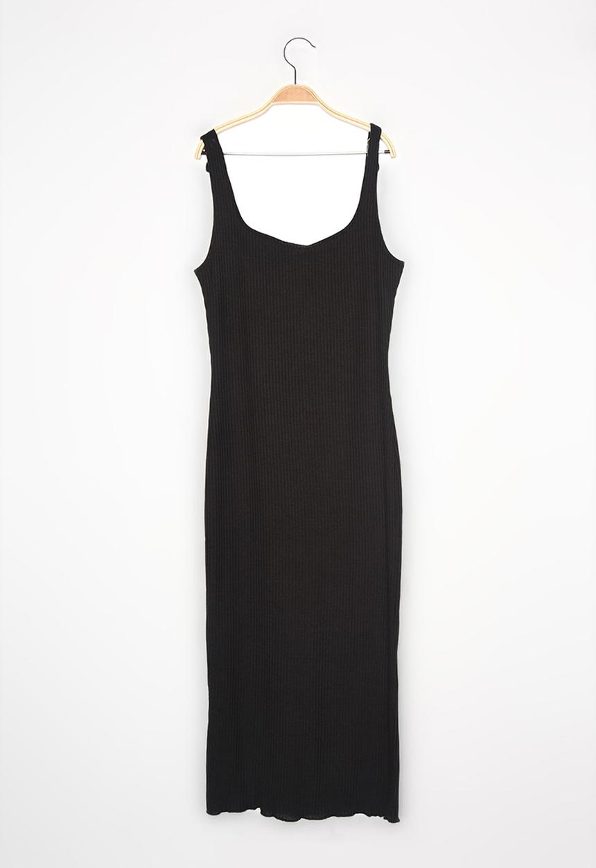 Trendyol - Square neck corduroy midi knitted dress - black