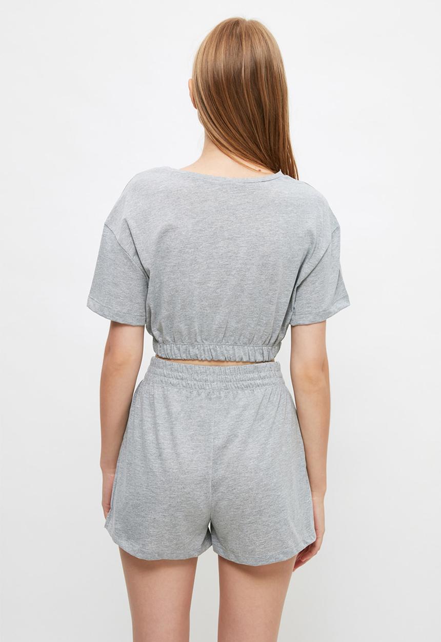 Trendyol - Slogan knitted pajamas set - grey