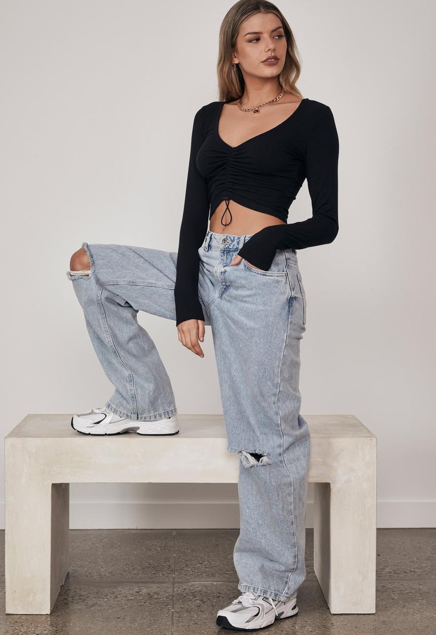 Factorie - Toggle front long sleeve top - black
