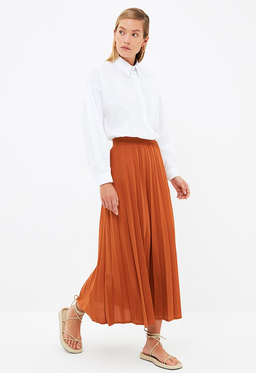 Trendyol - Modest mint knitted skirt - brick
