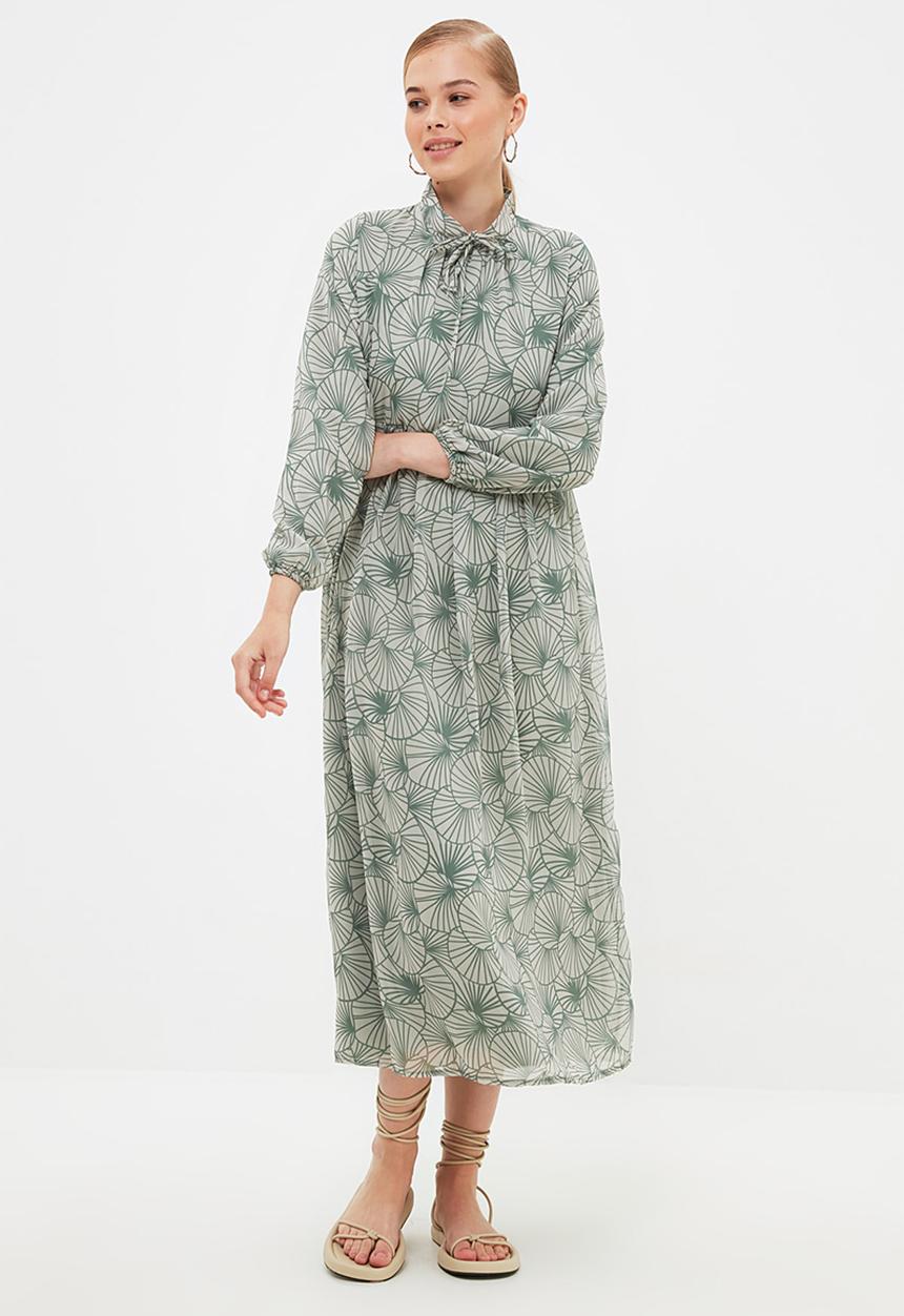 Trendyol - Judge collar dress - grey & green 