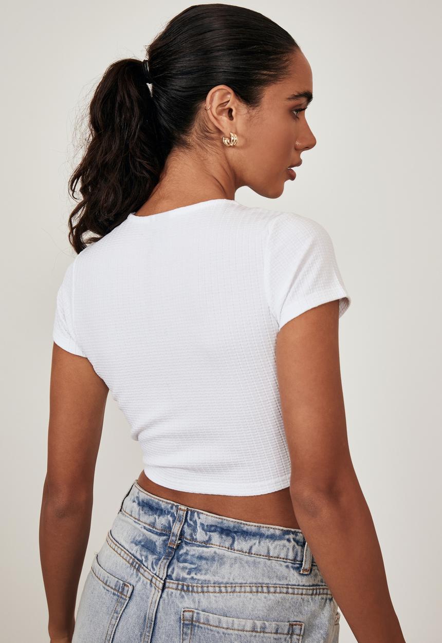 Factorie - Short sleeve ruched v neck top - white