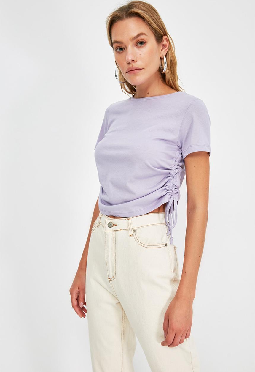 Trendyol - 2-pack pleated basic knitted t-shirt - navy & lilac