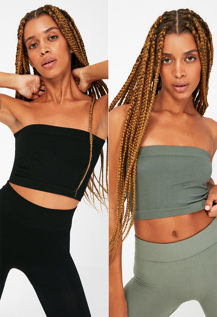 Trendyol - 2-pack seamless sports bra - black & khaki 