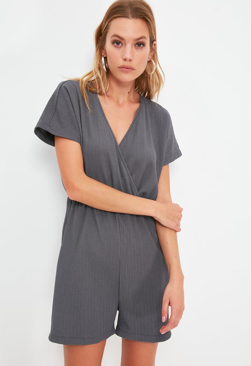 Trendyol - Double breasted collar playsuit - anthracite