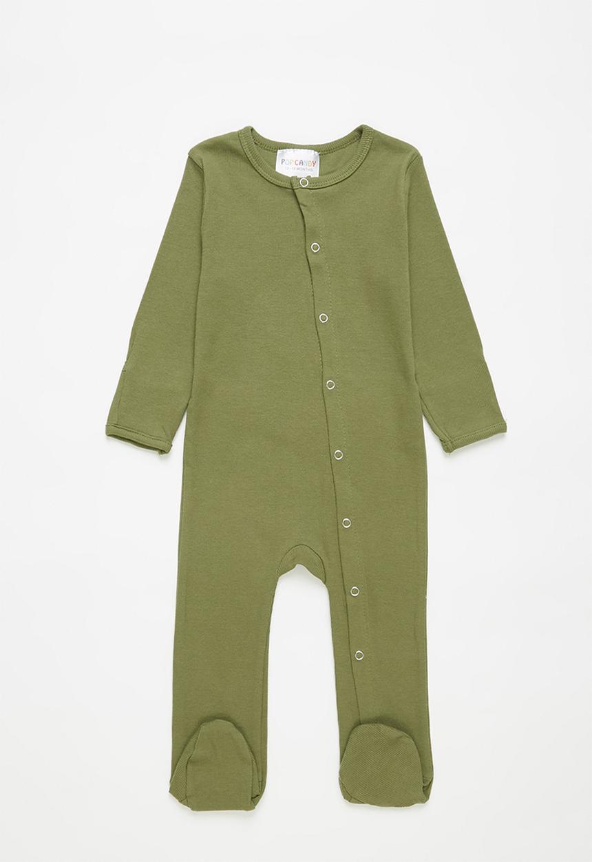 Pop Candy - Button up babygrow - olive