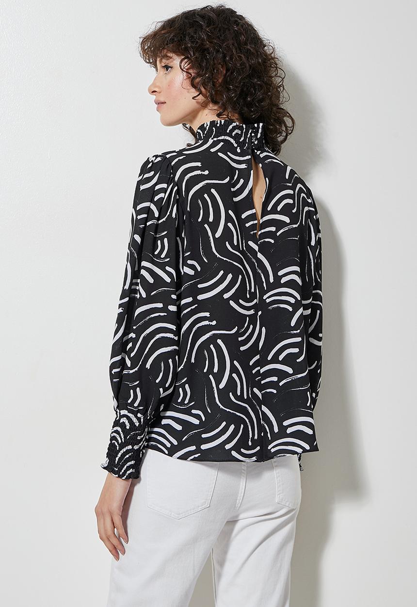 Superbalist - Hi neck elasticated blouse - black & white 