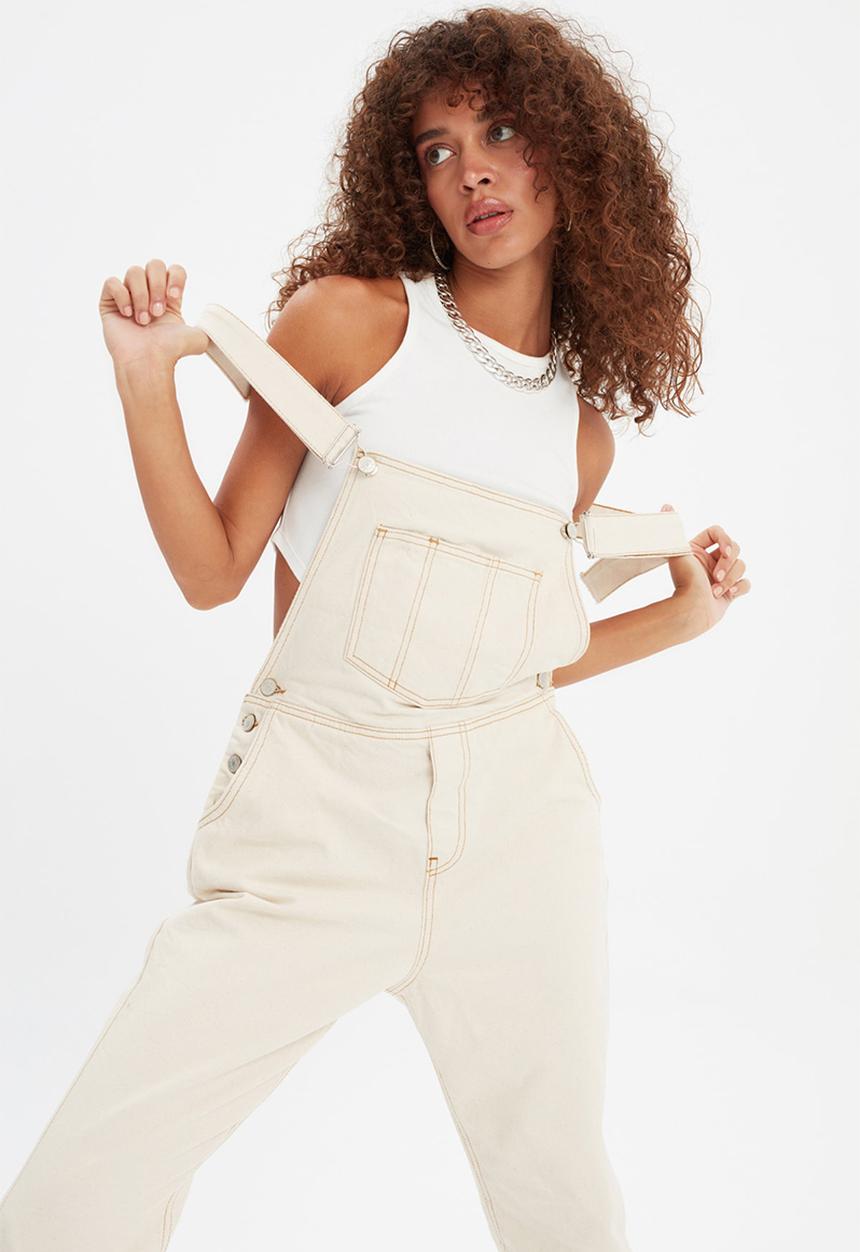 Trendyol - Strap denim overalls  - ecru