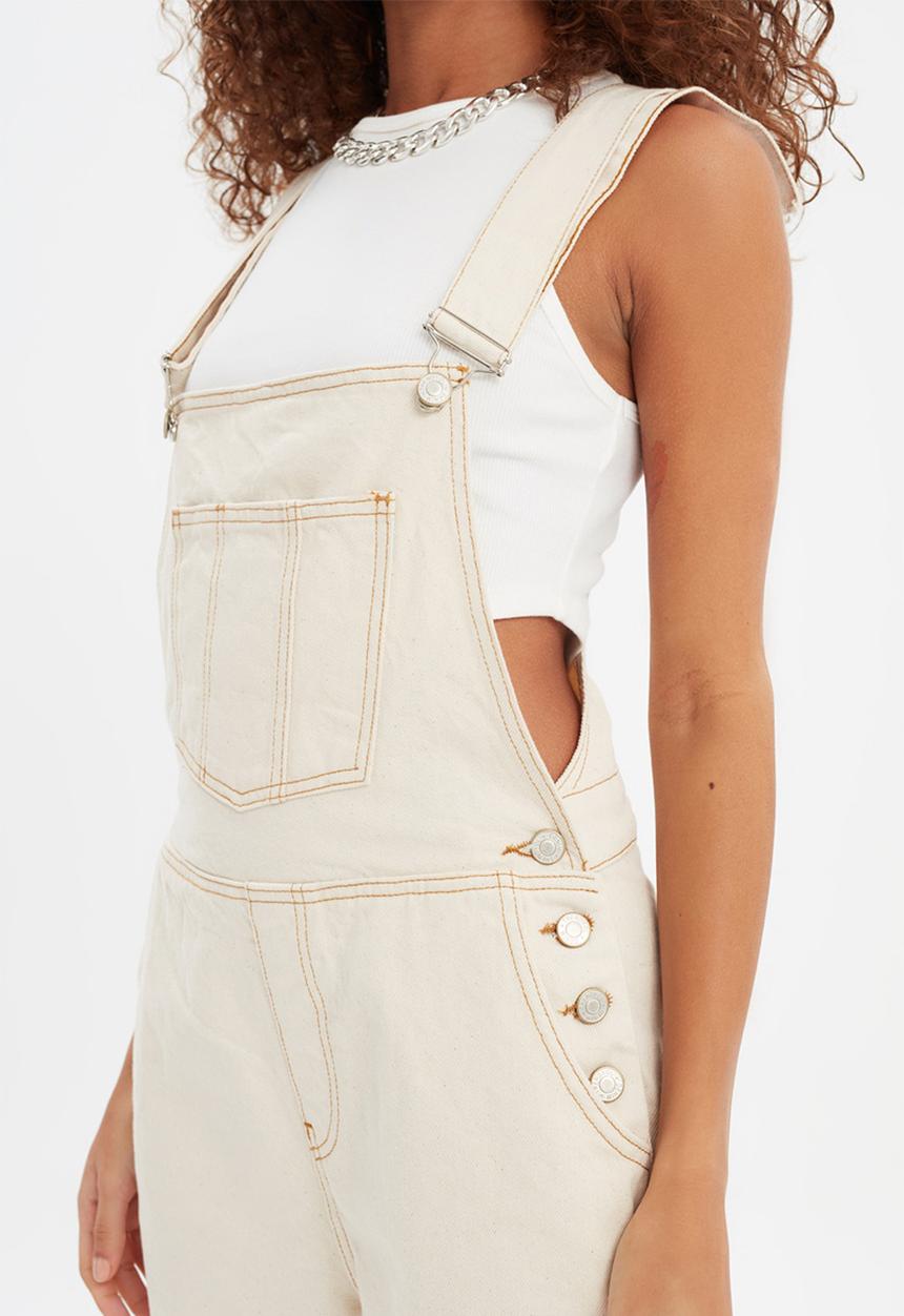 Trendyol - Strap denim overalls  - ecru