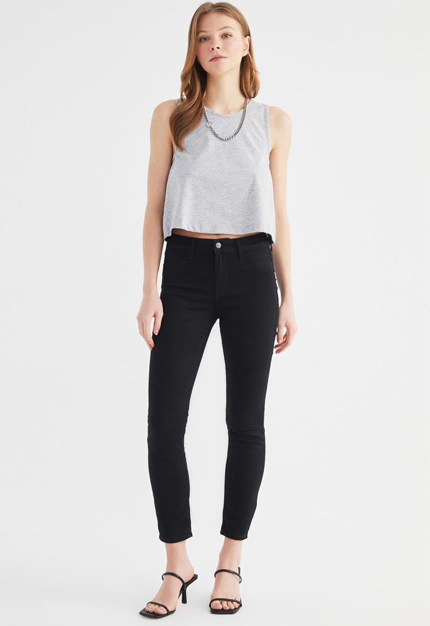 Trendyol - Side cross detailed crop knitted T-shirt   - grey