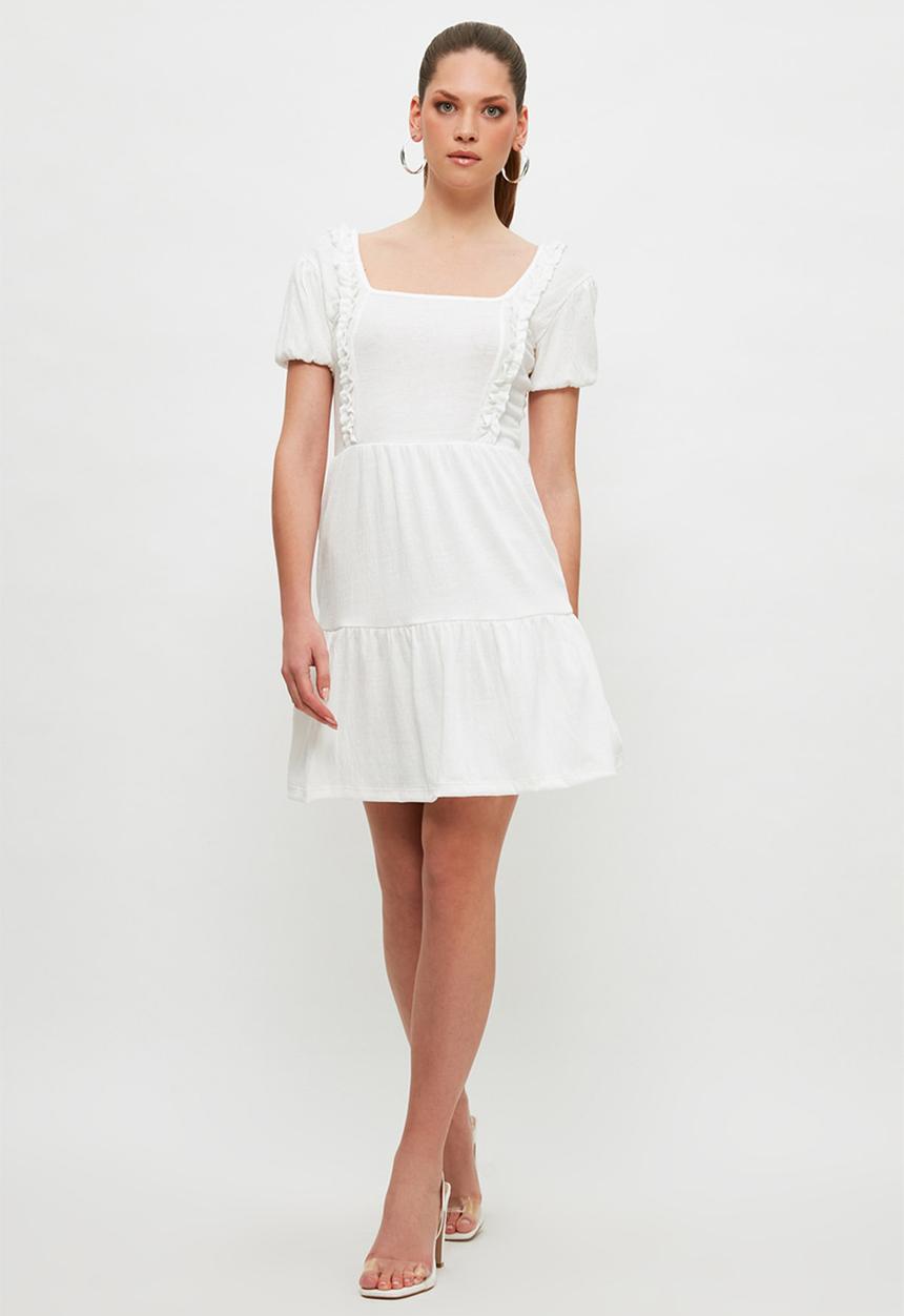 Trendyol - Square collar knitted dress - white