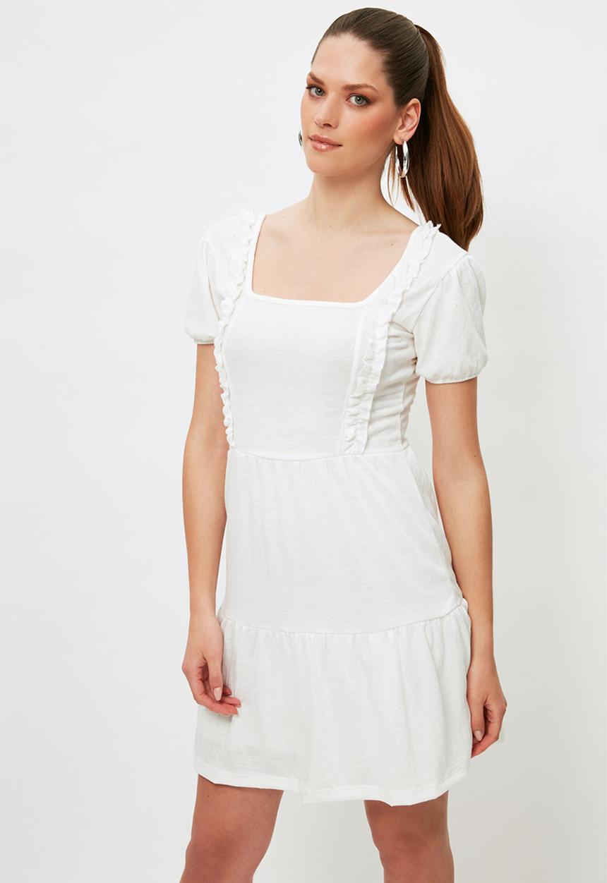 Trendyol - Square collar knitted dress - white