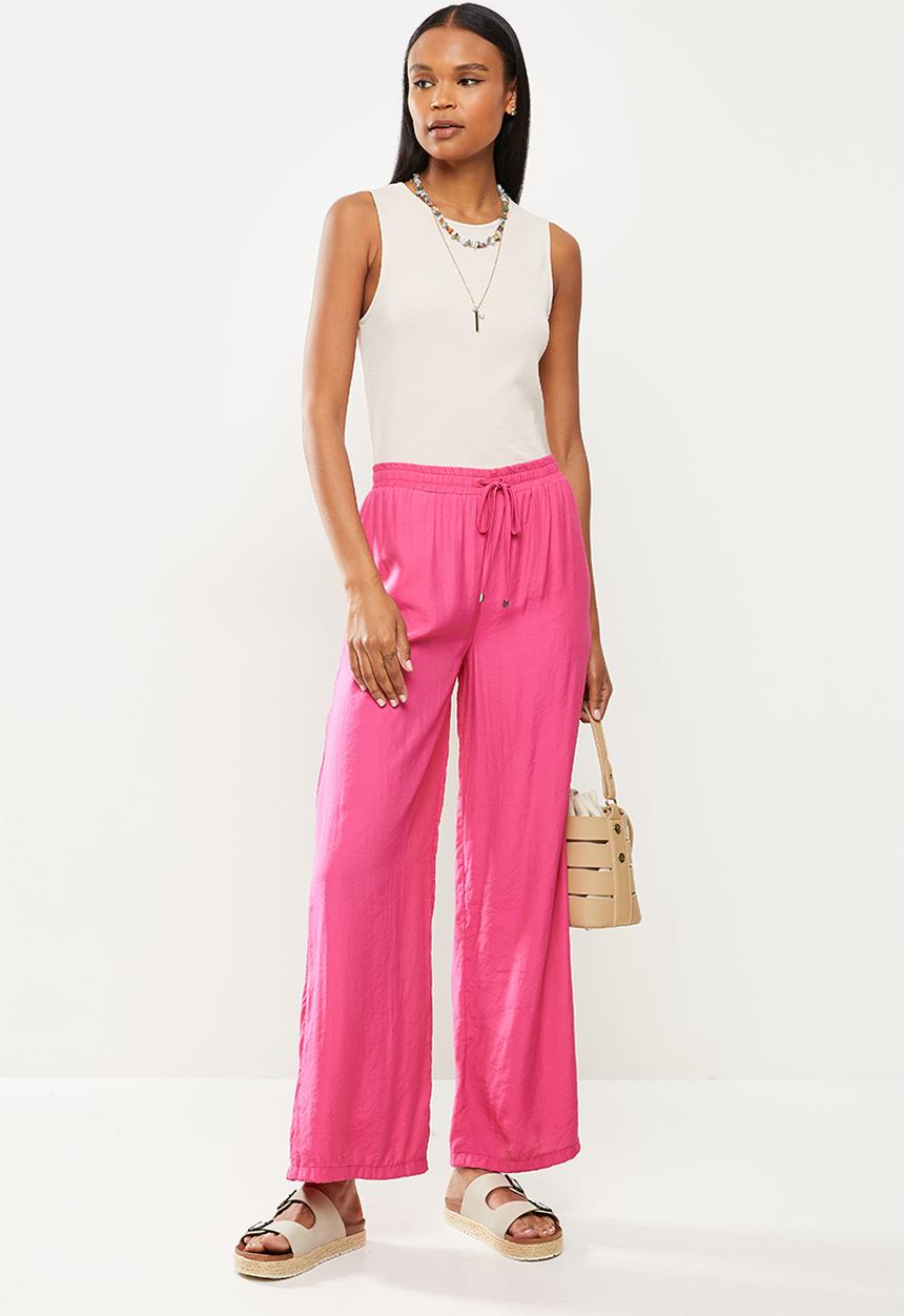 Me&B - Pull-on wide leg pant with tie detail - pink