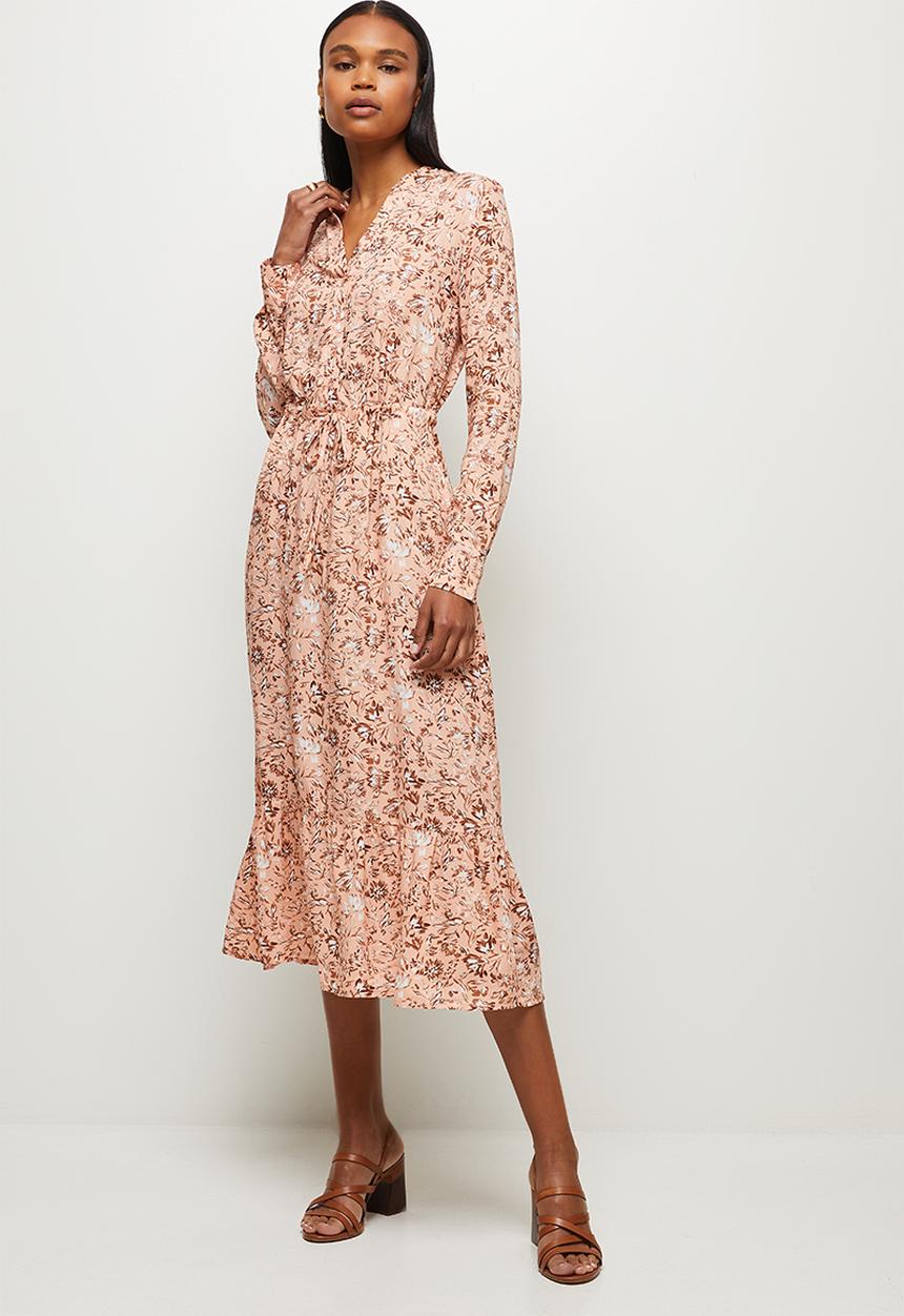 edit - Long sleeve tiered mandarin dress - light pink
