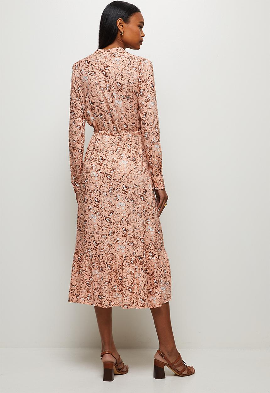 edit - Long sleeve tiered mandarin dress - light pink
