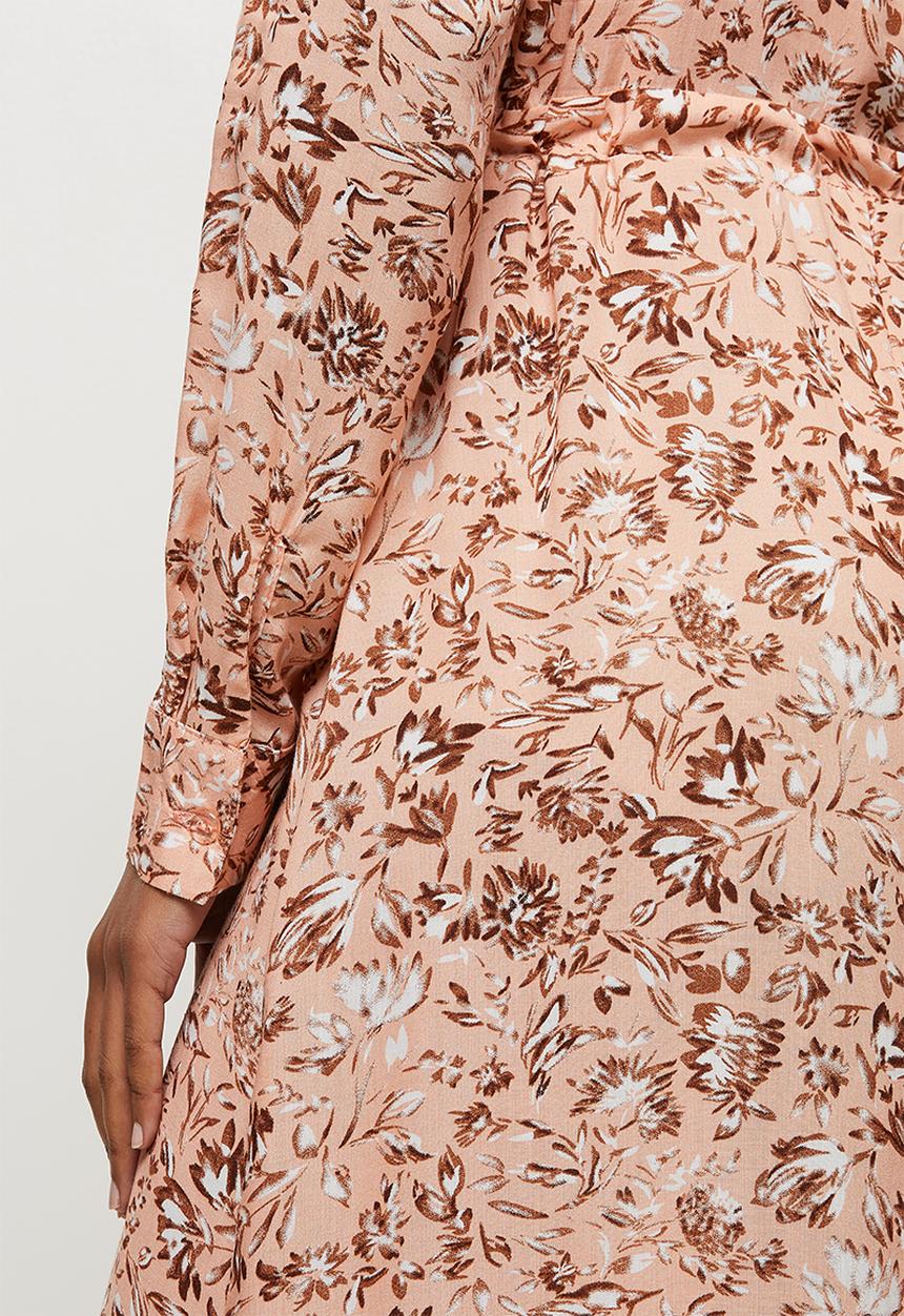 edit - Long sleeve tiered mandarin dress - light pink