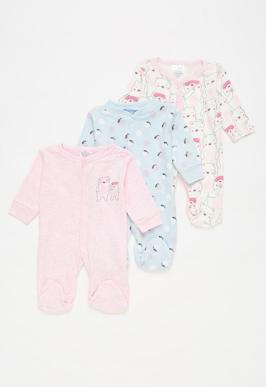 Pop Candy - Baby bear 3 pack babygrows - multi 